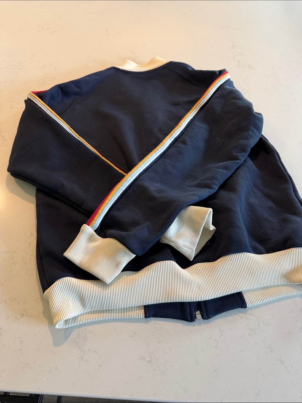Fred Perry Vintage Navy Mens Zip Track Jacket with Rainbow Sleeve Stripes-M - Picture 6 of 6